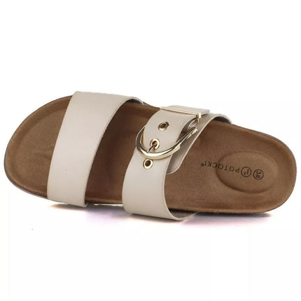 Women's beige flip-flops with buckle Potocki 54325