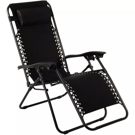 BLISS BLACK FOLDABLE GARDEN DECK CHAIR WITH HEADREST, MULTIFUNCTIONAL