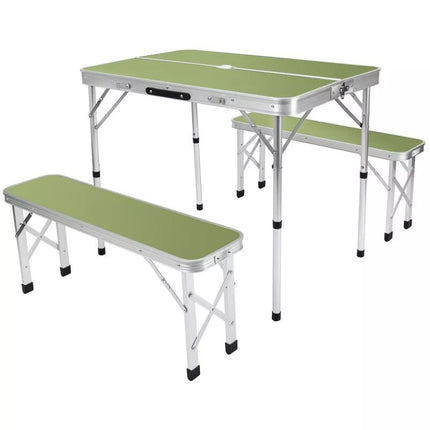 FOLDABLE CAMPING TABLE 90x60x70CM AND 2 BENCHES 87x23x39CM GREEN