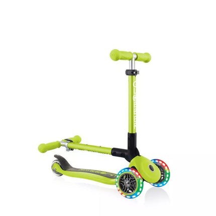 Globber sulankstomas 3 ratų paspirtukas su lemputėmis Lime Green Jr 437-106