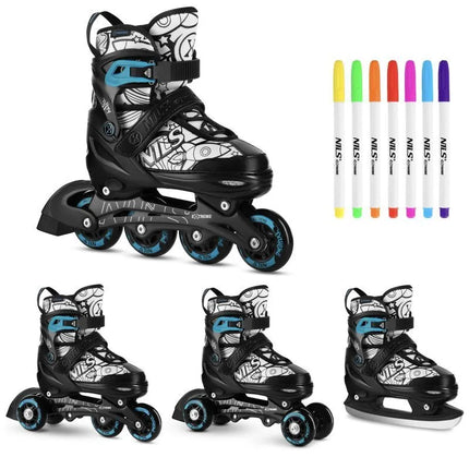 NH10907 4in1 ROLLER SKATES WITH EXTENDED HOCKEY BLADES TINTY GREEN SIZE S(31-34) NILS EXTREME