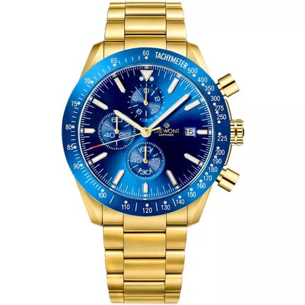 Vyriškas laikrodis Giewont Chronograph su safyro stiklu, auksas, mėlynas, GW8720-B6