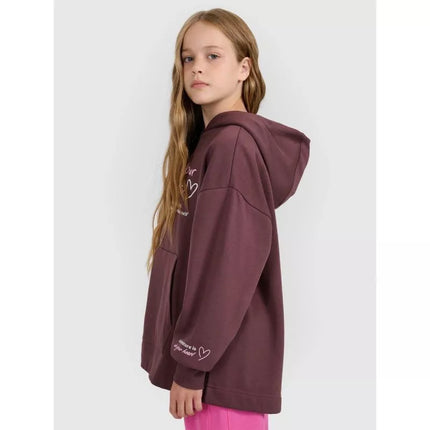 Oversized sweatshirt with hood, unzipped, for girls, 4F 4FJRAW25TSWSF2429-51S