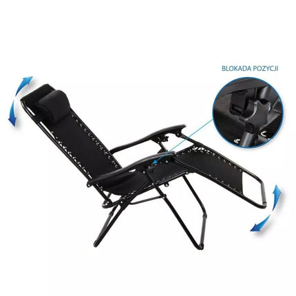 BLISS BLACK FOLDABLE GARDEN DECK CHAIR WITH HEADREST, MULTIFUNCTIONAL