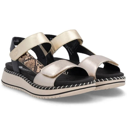 Women's metallic gold leather platform sandals Remonte by Rieker D3J50-90