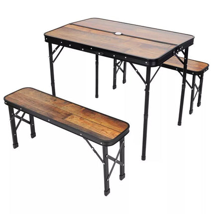 SULANKSTOMAS KEMPINGO STALAS 90x60x70cm IR 2 SUOLIUKAI 87x23x39cm, MEDINIS