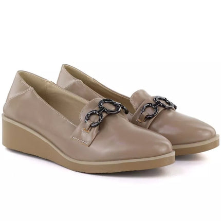 Women's beige wedge shoes with decoration M.Daszyński MR2265