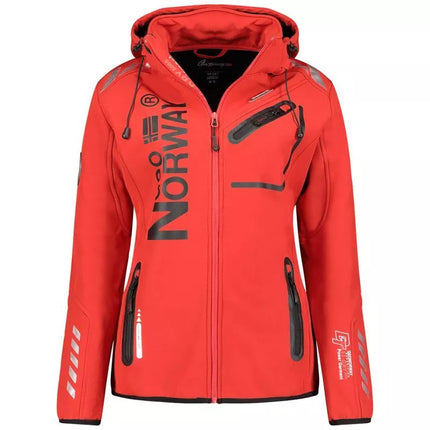 Geographical Norway Reine Raudona/Juoda LADY 007 Moteriška softshell striukė su gobtuvu (WU8187F/GNO-RED-BLACK)/WU8088