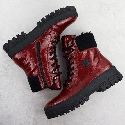 Women's red patent leather platform ankle boots Rieker Y0220-33