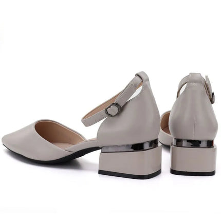 Women's beige block heel pumps with strap Vinceza 62278