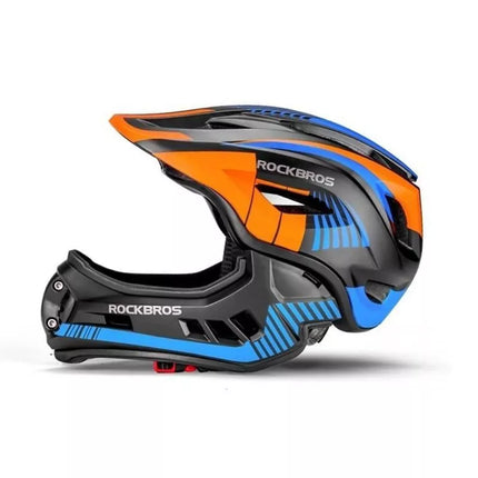 Rockbros TT-32SOBL-S children's bicycle helmet with removable chinbar, size S - black and orange
