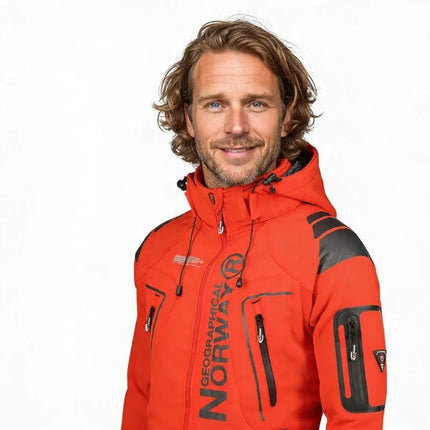 Geographical Norway Techno MEN 056 BS3 men's sports jacket with adjustable hood, waterproof, red (WU1060H/GN)