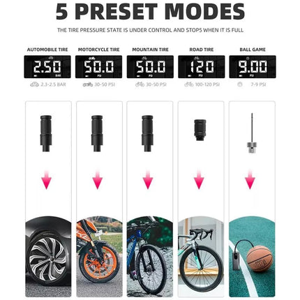 Rockbros 42720001001 Electric Bike Pump with LED Display + USB-C - USB-A Cable - Black