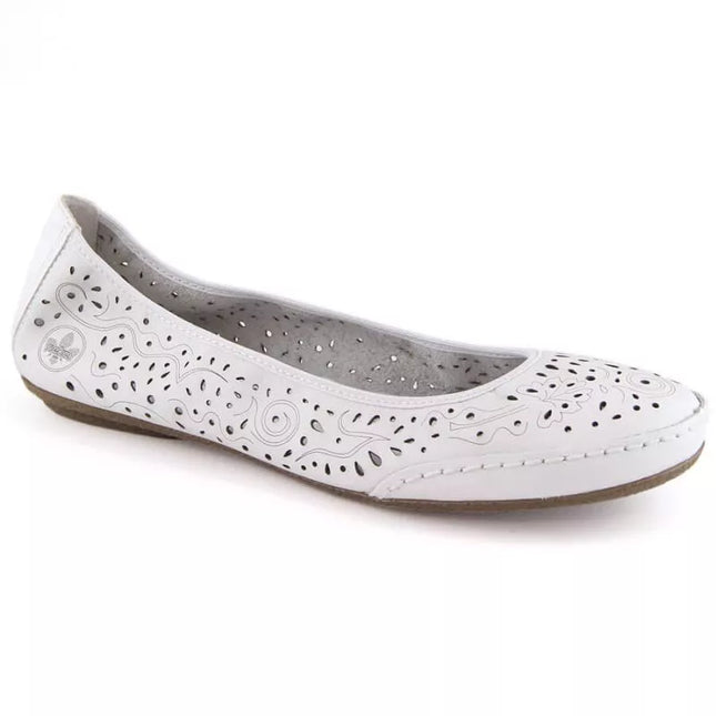 Rieker W RKR649 patogūs odiniai atvirų pėdų (perforuoti) bateliai, balti