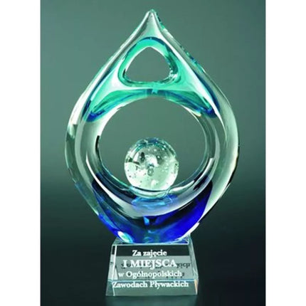 Engraved glass trophy with case