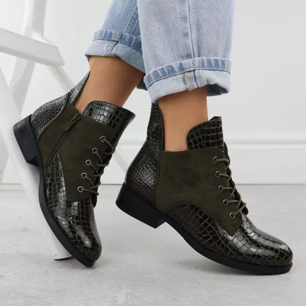 Women's patent leather ankle boots crocodile green Vinceza 26-16477