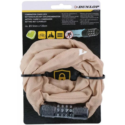 DUNLOP Dviračio spynos grandinė su kodu, 120 cm ilgio - smėlio spalvos
