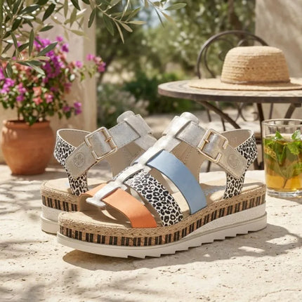 Rieker V7904-90 Women's Leather Wedge Sandals