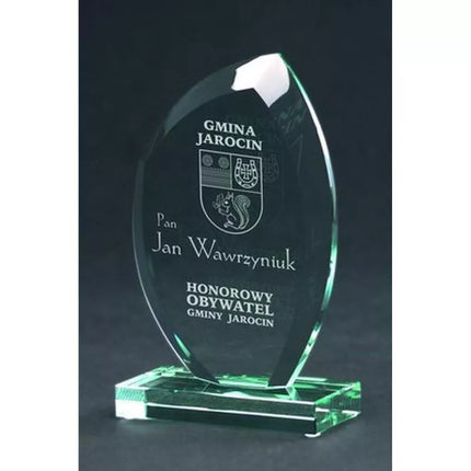 Engraved glass trophy with case