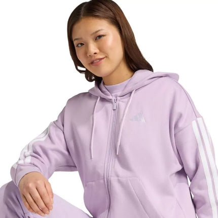 Moteriškas adidas Essentials 3-Dryžiai fleece džemperis su gobtuvu, violetinės spalvos, JY3080