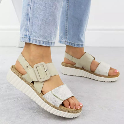 Moteriški smėlio spalvos platforminiai sandalai Rieker 69260-60