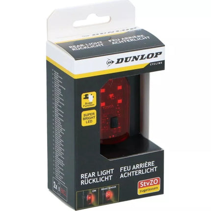 Galinė dviračio lemputė su 5 LED ir stabdymo funkcija, sertifikuota DUNLOP
