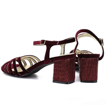Women's Burgundy Block Heel Sandals D&A by S.Barski SR61-0102