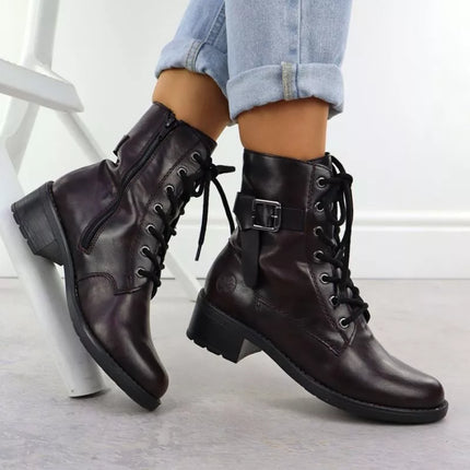 Women's burgundy ankle boots with buckle Rieker 75431-35