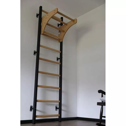 WOODEN AND METAL GYMNASTIC WALL BAR WITH WOODEN BAR BENCHK 711W