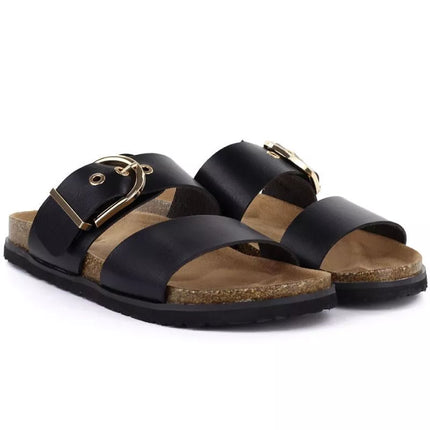 Women's black flip-flops with buckle Potocki 54325