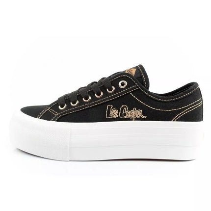 Lee Cooper moteriški platforminiai kedai, juodi su aukso detalėmis