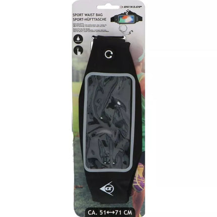 DUNLOP BLACK SPORTS WATERPROOF WAIST BAG FOR RUNNING WITH PHONE WINDOW