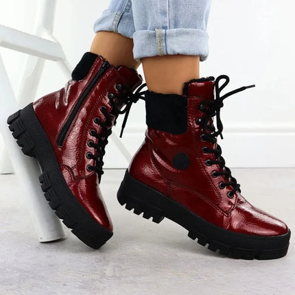 Women's red patent leather platform ankle boots Rieker Y0220-33