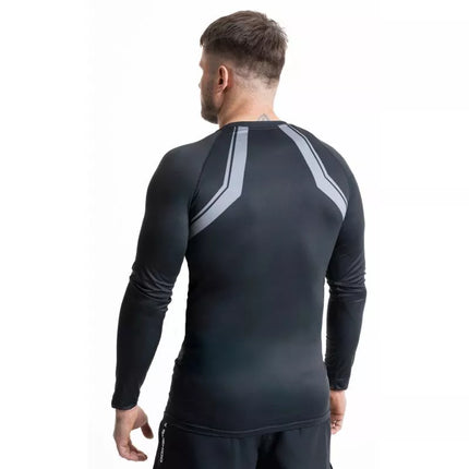 Pilki ilgomis rankovėmis rashguard su DBX Bushido logotipu
