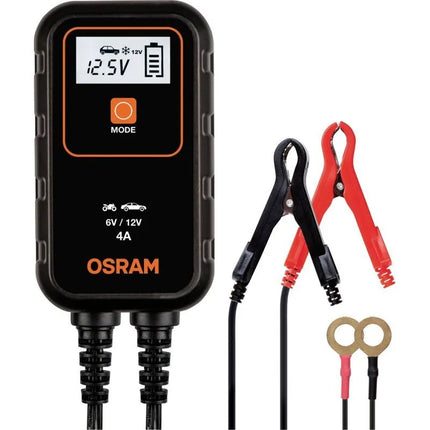 Įkroviklis BATTERYcharge 904, įkrovimo įtampa: 6/12 V, OSRAM, įkrovimo srovė: 4 A, maitinimo įtampa: 230 V, akumuliatoriaus tipas: AGM/Li-Ion/VRLA