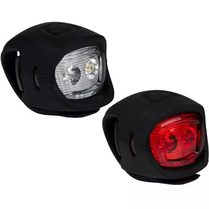 JUODAS DUNLOP SILIKONINIS LED DVIRAČIO ŽIBINTŲ KOMPLEKTAS PRIEKINIS IR GALINIS