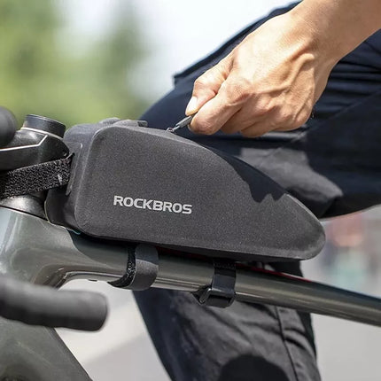 Rockbros AS-019 vandeniui atsparus dviračio rėmo krepšys 1,5 l – juodas