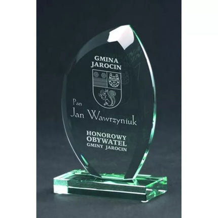Engraved glass trophy with case