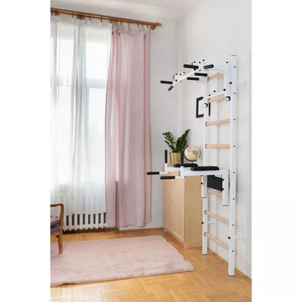 WOODEN AND METAL GYMNASTIC WALL BAR WITH BAR AND ACCESSORIES BENCHK 232W