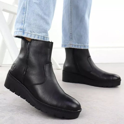 Women's leather wedge ankle boots black Rieker X9165-01