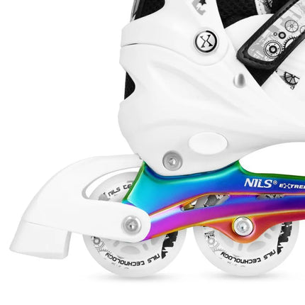 NH10905 4in1 LED WHITE ROLLER SKATES WITH RAINBOW HOCKEY BLADE SIZE M (35-38) NILS EXTREME