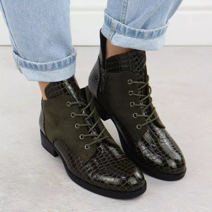 Women's patent leather ankle boots crocodile green Vinceza 26-16477