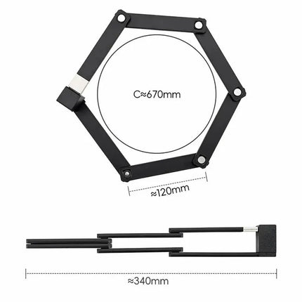 Rockbros 32140003001 foldable bicycle lock with key and handle, 88cm - black