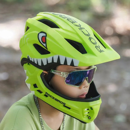 Vaikų dviračio šalmas Rockbros TT-32003 Shark su nuimamu smakru, dydis S (48-52) - žalias