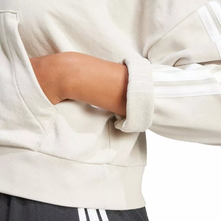 Women's adidas Essentials 3-Stripes French Terry Quarter-Zip Hoodie Beige JN1958