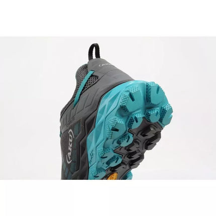 Aku Flyrock Gore-Tex moteriški patvarūs pilkai mėlyni trekingo sportiniai batai