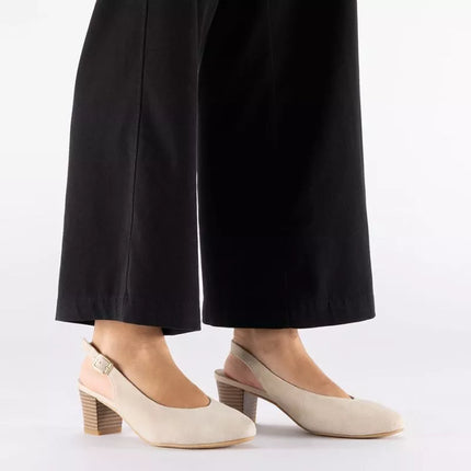 Beige leather open-toe pumps Rieker 44651-60