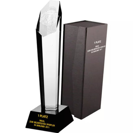 Engraved glass trophy with case + paint filling