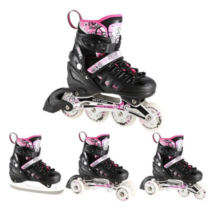 NH10905 4in1 PINK LED SIZE S(31-34) ROLLER SKATES WITH DIMENSIONAL HOCKEY BLADE NILS EXTREME