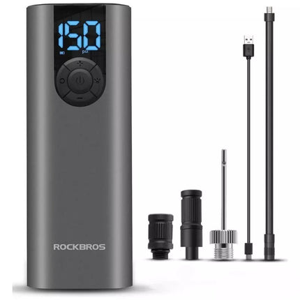 Rockbros 42720001001 Electric Bike Pump with LED Display + USB-C - USB-A Cable - Black